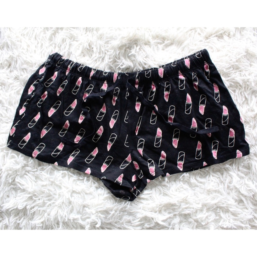 Black Pajama Shorts with Lipstick Pattern | Comfy Shorts | Women’s Booty Shorts